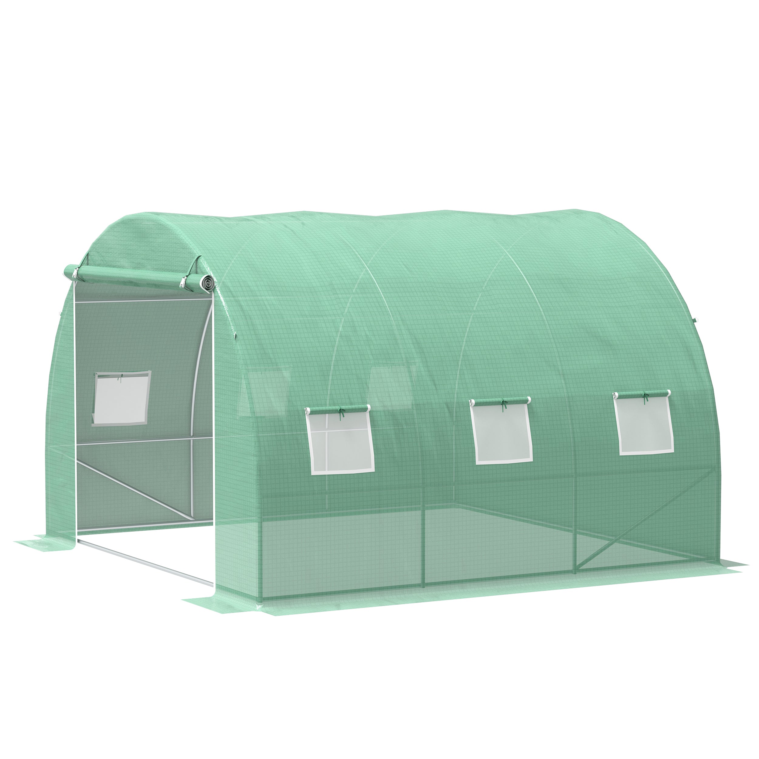 Outsunny 10' x 10' x 6.5' Walk-in Tunnel Hoop Greenhouse, Polyethylene PE Cover, Steel Frame, Roll-Up Zipper Door & Windows for Flowers, Vegetables, Tropical Plants, Green