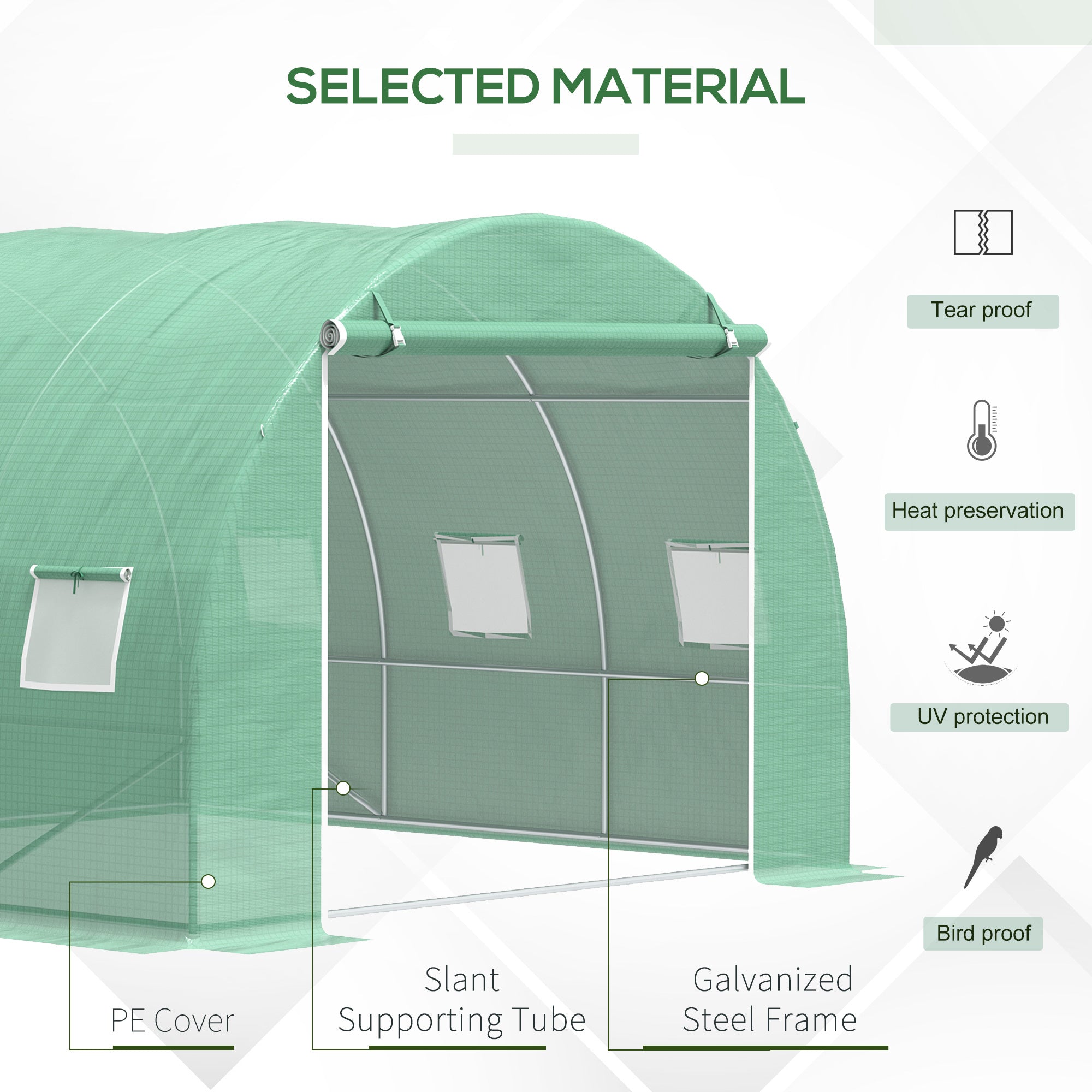 Outsunny 10' x 10' x 6.5' Walk-in Tunnel Hoop Greenhouse, Polyethylene PE Cover, Steel Frame, Roll-Up Zipper Door & Windows for Flowers, Vegetables, Tropical Plants, Green