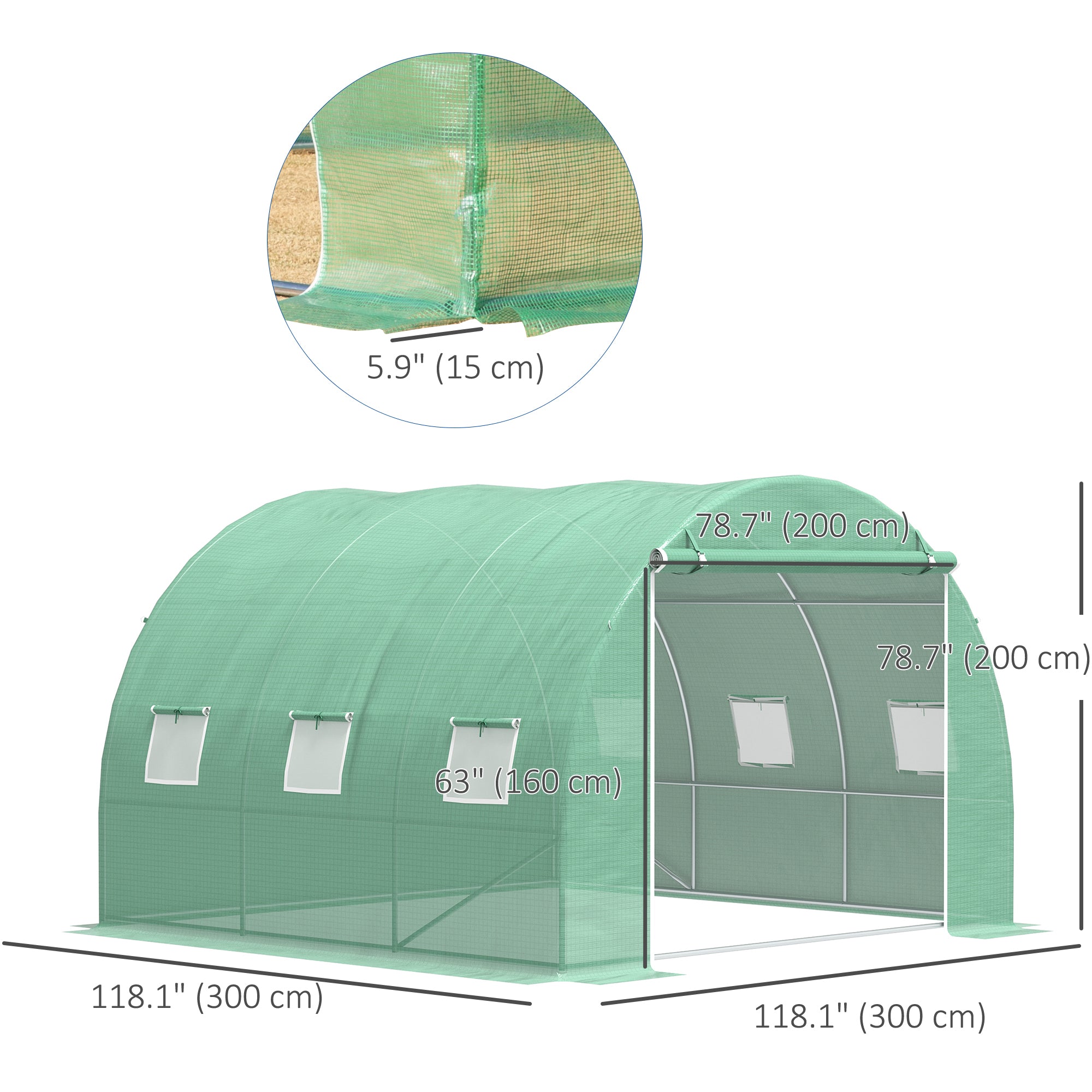 Outsunny 10' x 10' x 6.5' Walk-in Tunnel Hoop Greenhouse, Polyethylene PE Cover, Steel Frame, Roll-Up Zipper Door & Windows for Flowers, Vegetables, Tropical Plants, Green