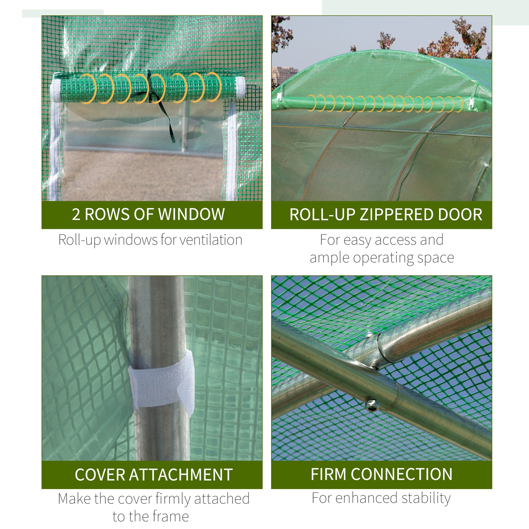 Outsunny 10' x 10' x 6.5' Walk-in Tunnel Hoop Greenhouse, Polyethylene PE Cover, Steel Frame, Roll-Up Zipper Door & Windows for Flowers, Vegetables, Tropical Plants, Green