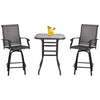 Outsunny 3 Piece Outdoor Patio Bar Set, 2 Swivel Stool and 1 Bar Table, All-Weather, Metal Frame for Balcony, Backyard, Deck, Grey