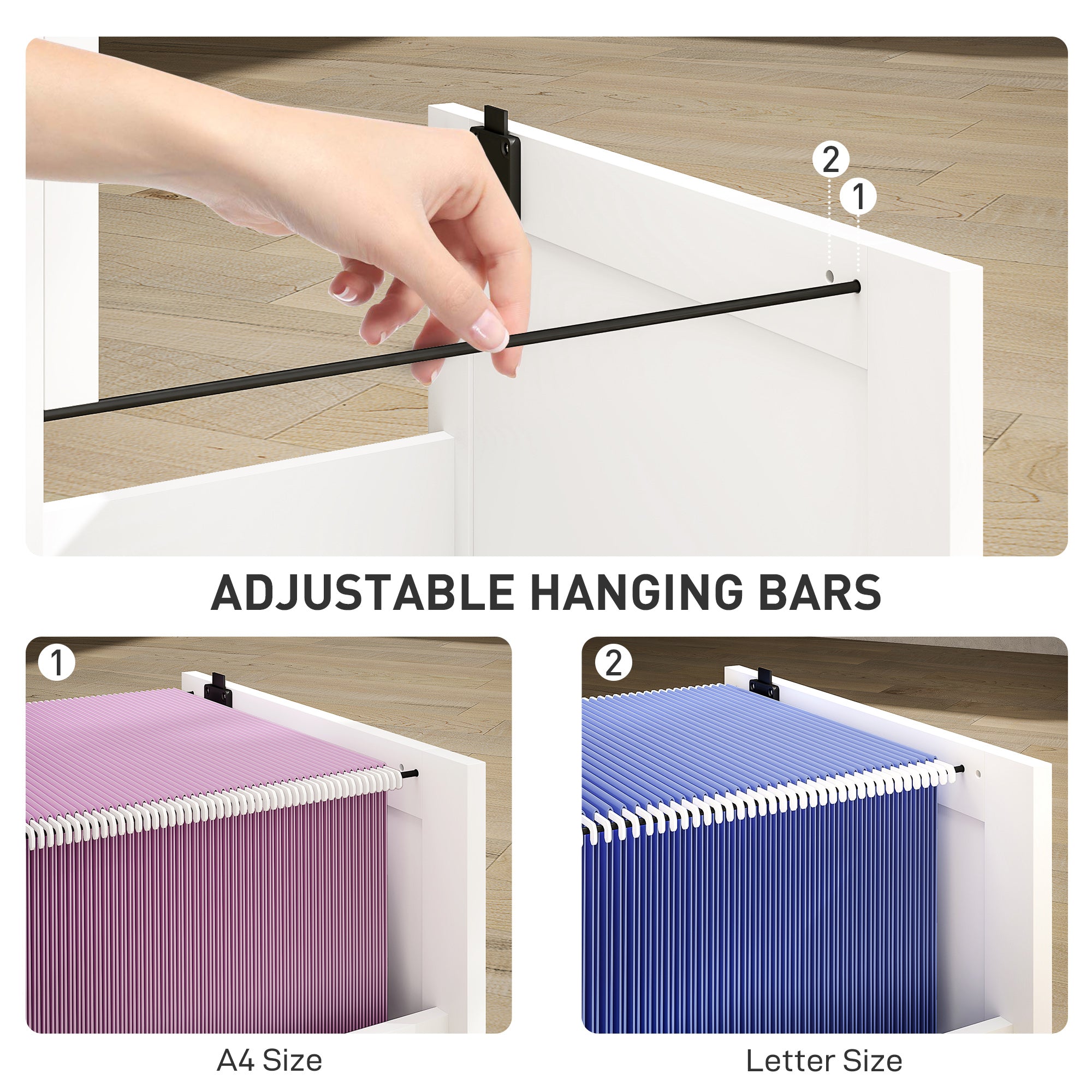 HOMCOM 4 Drawer File Cabinet with Lock, Vertical Filing Cabinet with Adjustable Hanging Bars for A4 and Letter Size File Folders, Printer Stand with Storage, White