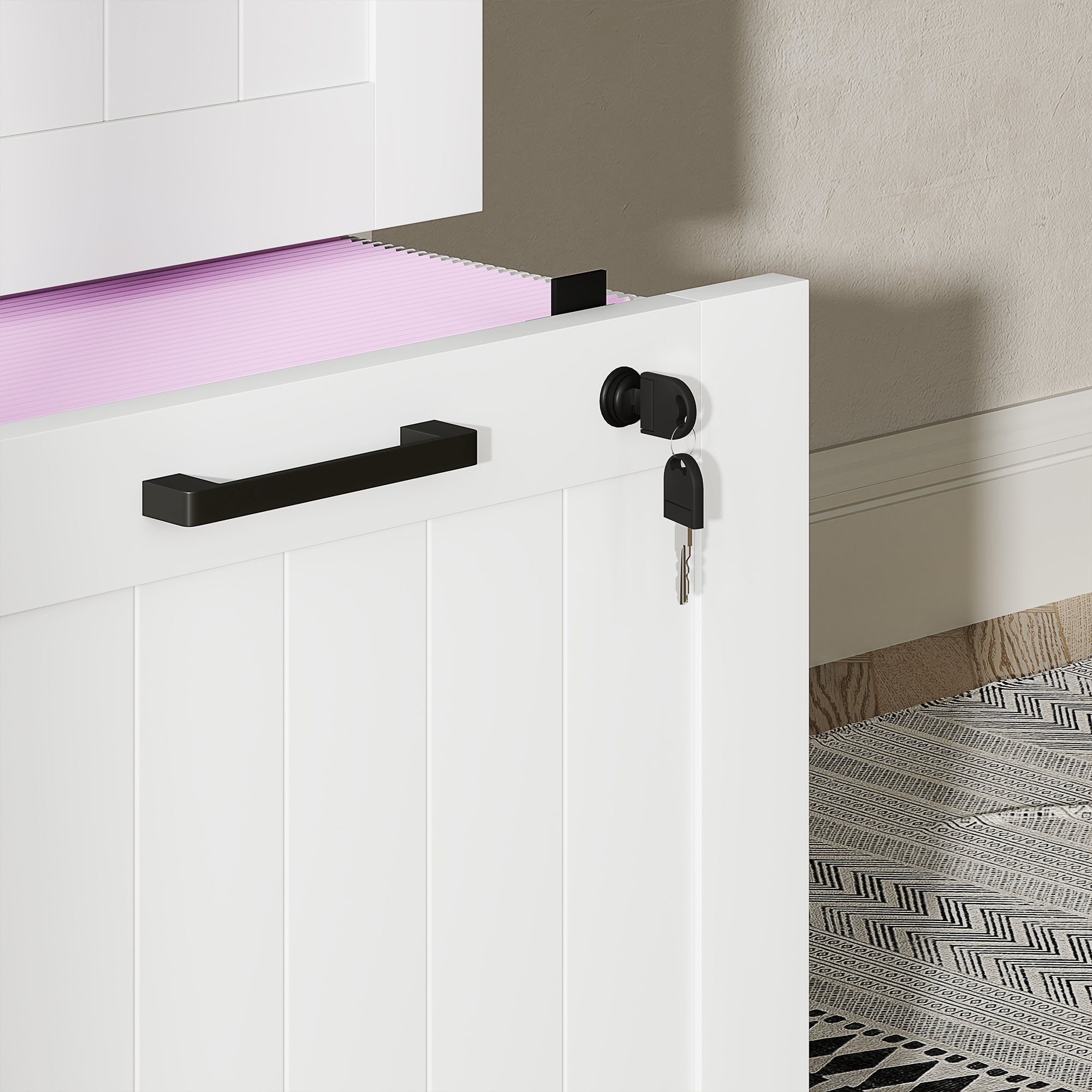 HOMCOM 4 Drawer File Cabinet with Lock, Vertical Filing Cabinet with Adjustable Hanging Bars for A4 and Letter Size File Folders, Printer Stand with Storage, White