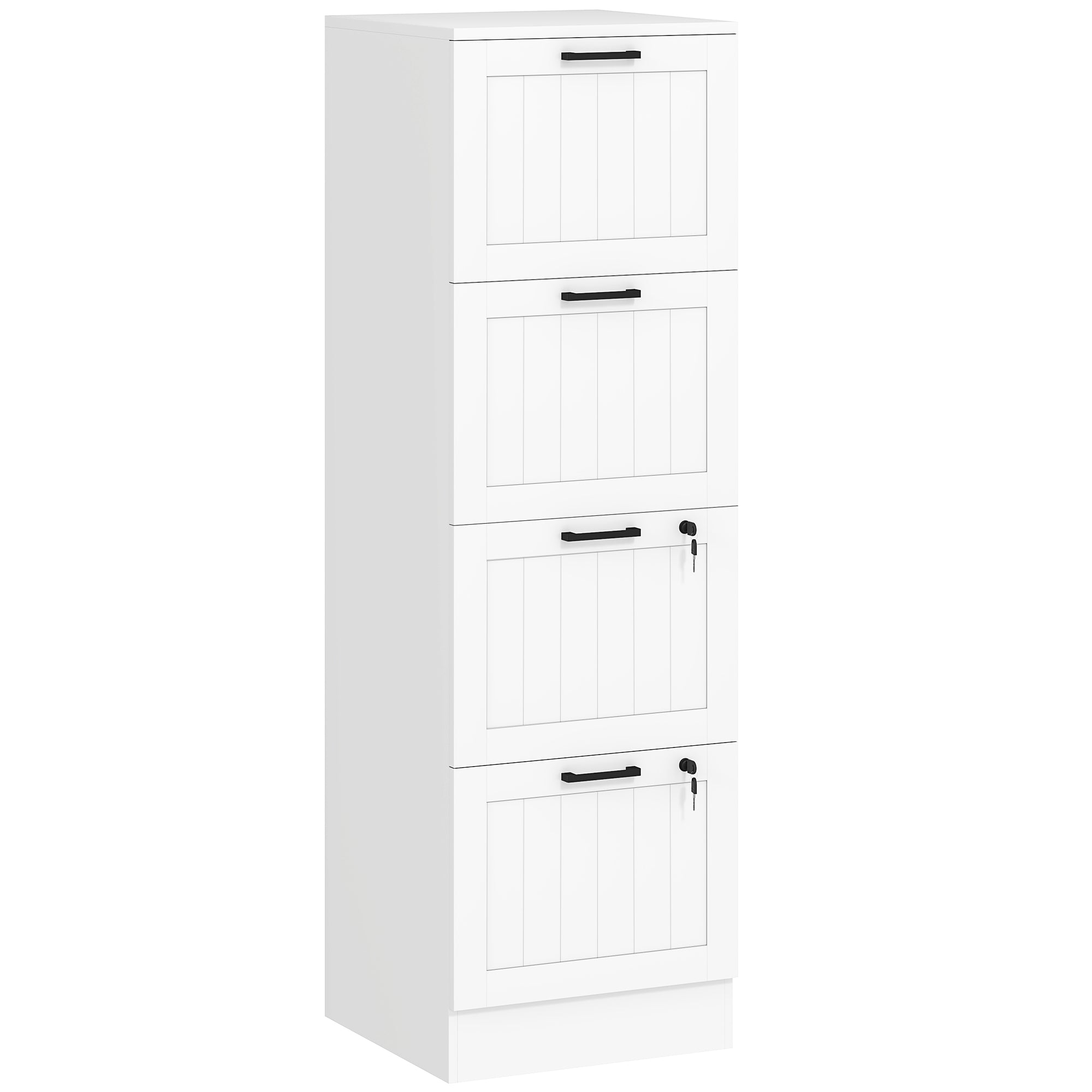 HOMCOM 4 Drawer File Cabinet with Lock, Vertical Filing Cabinet with Adjustable Hanging Bars for A4 and Letter Size File Folders, Printer Stand with Storage, White