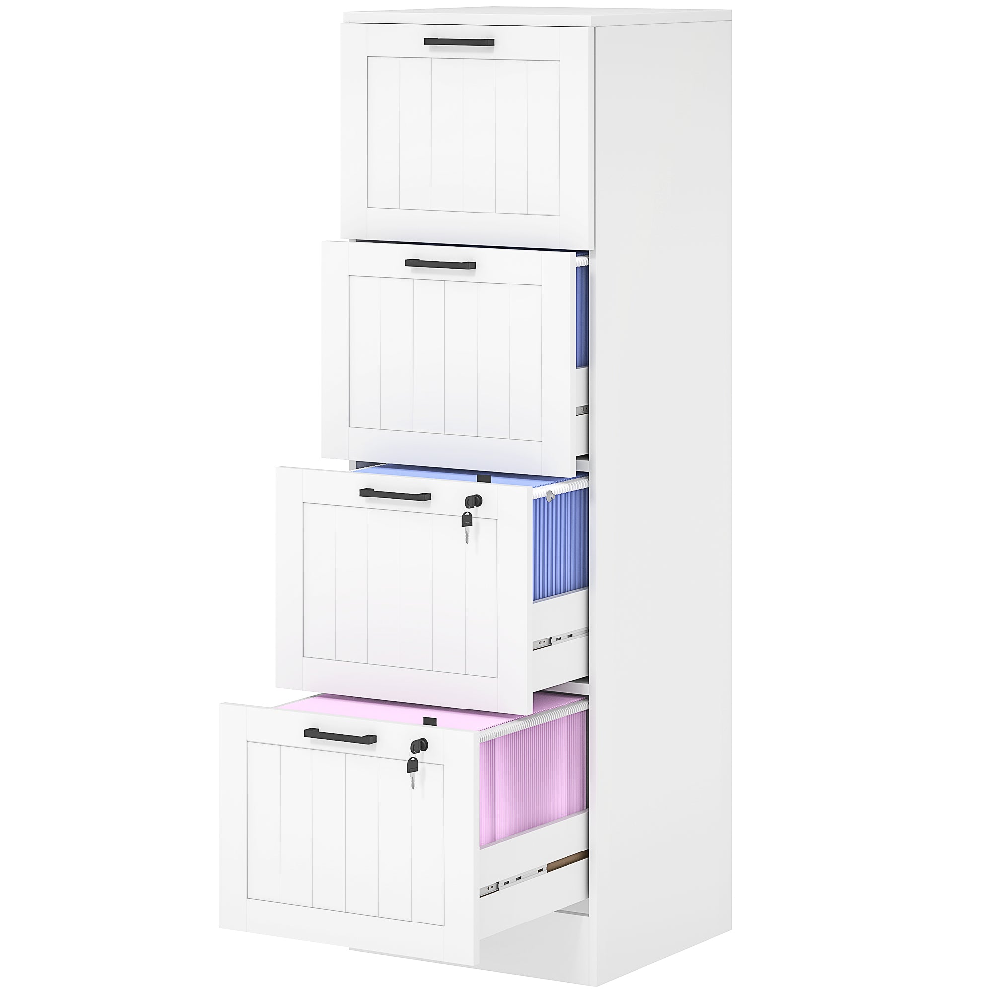 HOMCOM 4 Drawer File Cabinet with Lock, Vertical Filing Cabinet with Adjustable Hanging Bars for A4 and Letter Size File Folders, Printer Stand with Storage, White