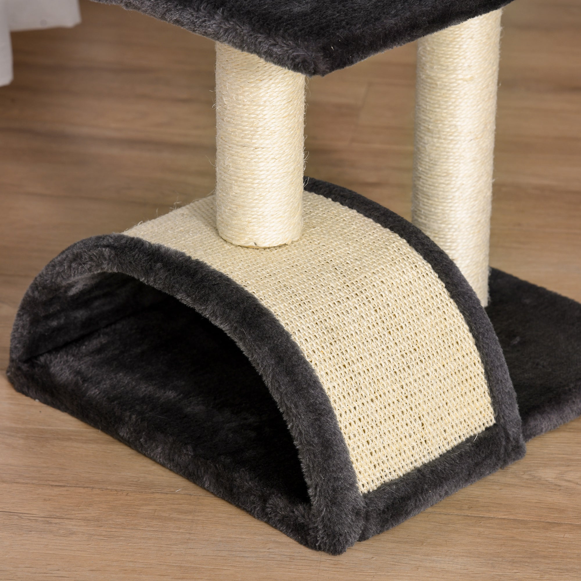 PawHut Cat Tree Tower for Indoor Cats, 28 Inches Climbing Activity Center w/ Sisal Scratching Post, Pad, Arc Perch, Hanging Ball, Toy, Grey and Cream White