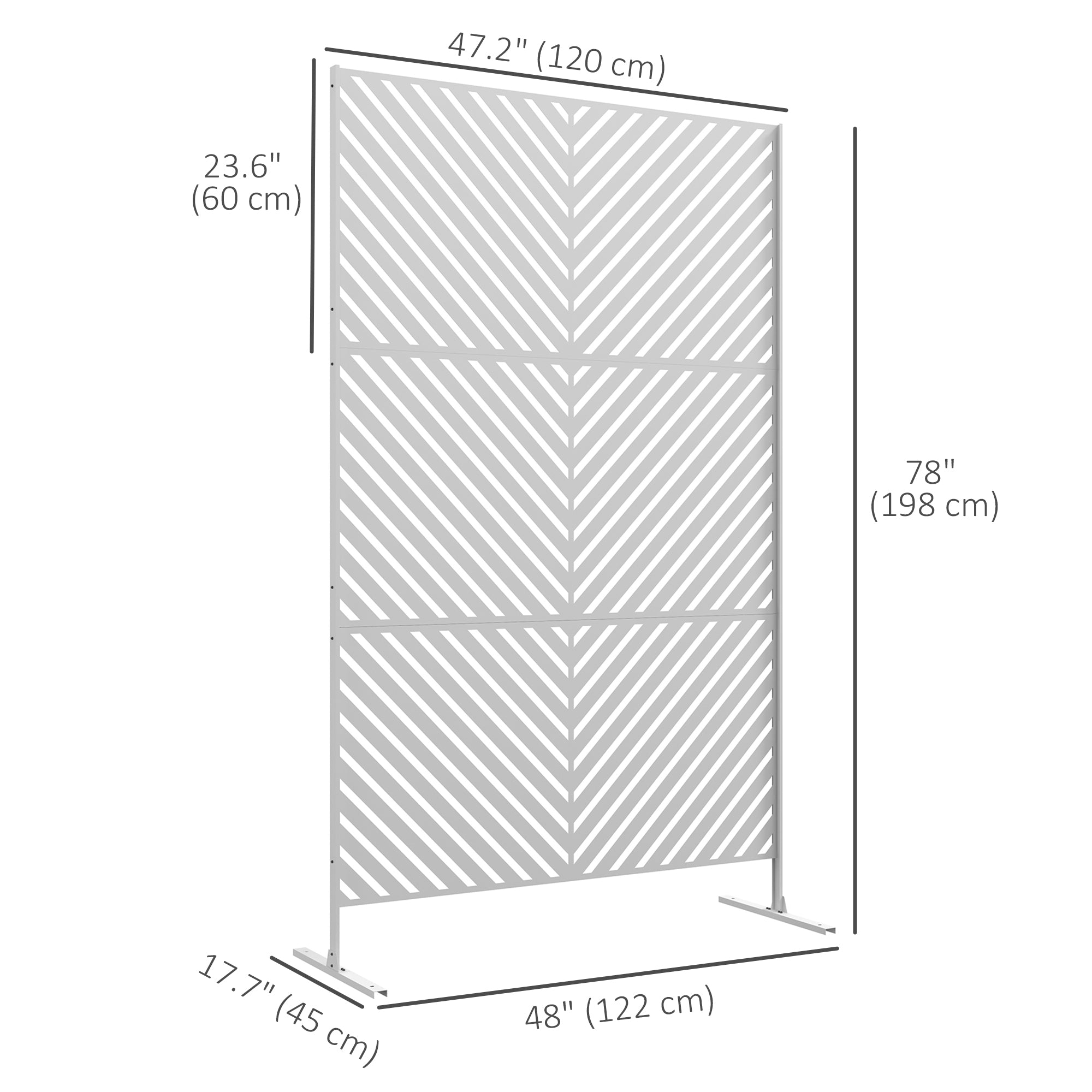 Outsunny Metal Outdoor Privacy Screen, Decorative Outdoor Divider with Stand and Expansion Screws, Freestanding Privacy Panel for Garden, Backyard, Deck, Triangle Style, White