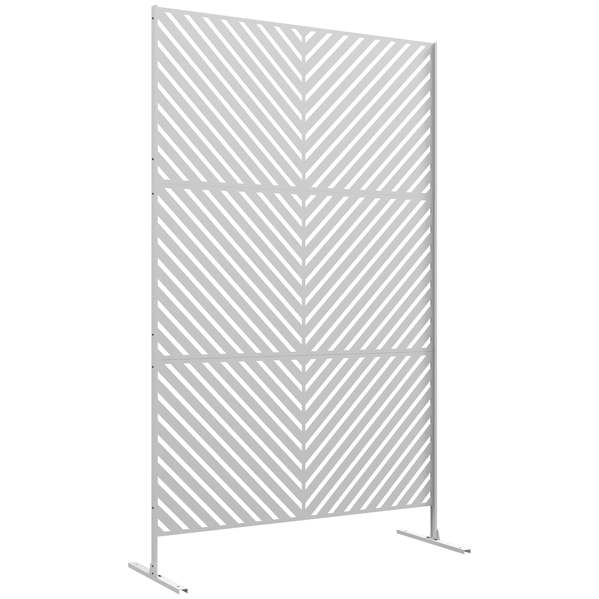 Outsunny Metal Outdoor Privacy Screen, Decorative Outdoor Divider with Stand and Expansion Screws, Freestanding Privacy Panel for Garden, Backyard, Deck, Triangle Style, White