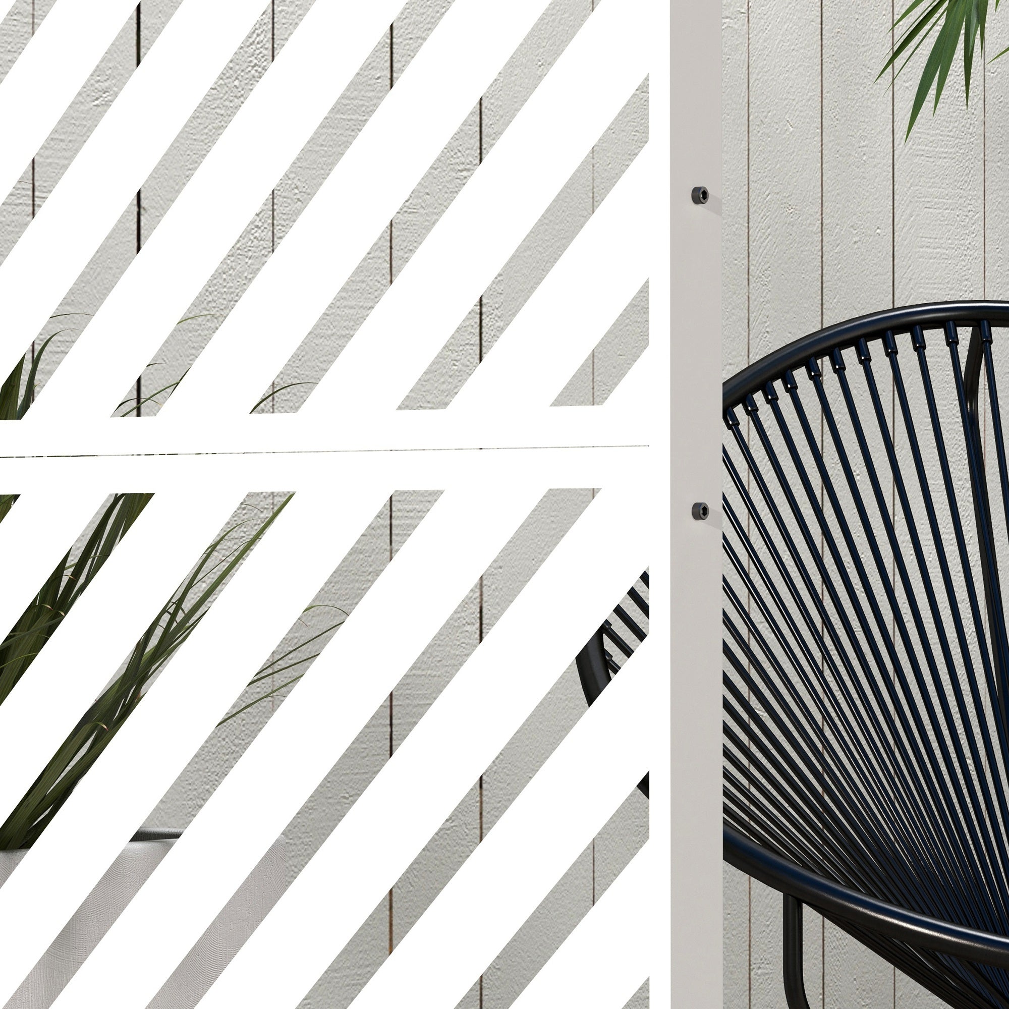 Outsunny Metal Outdoor Privacy Screen, Decorative Outdoor Divider with Stand and Expansion Screws, Freestanding Privacy Panel for Garden, Backyard, Deck, Triangle Style, White