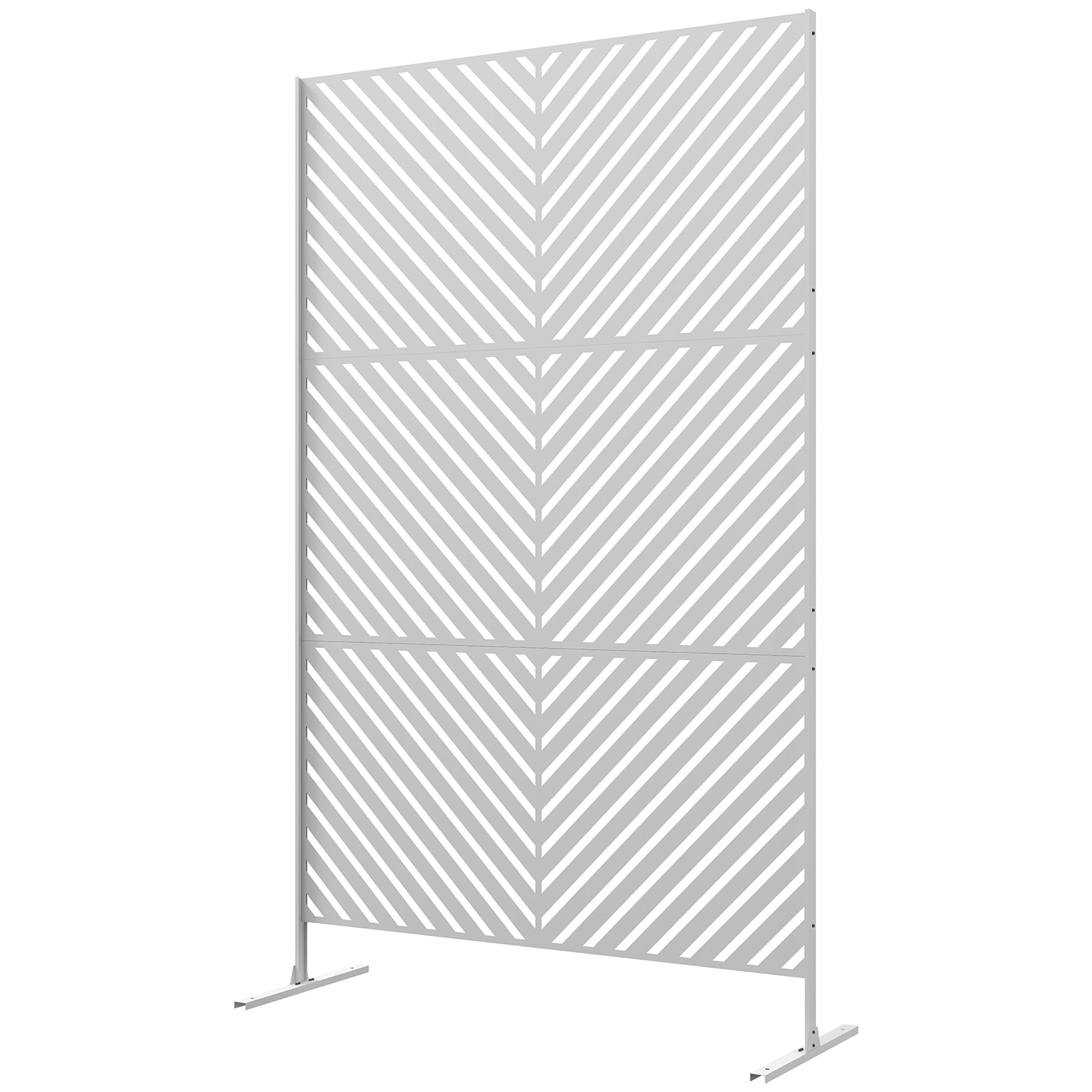 Outsunny Metal Outdoor Privacy Screen, Decorative Outdoor Divider with Stand and Expansion Screws, Freestanding Privacy Panel for Garden, Backyard, Deck, Triangle Style, White