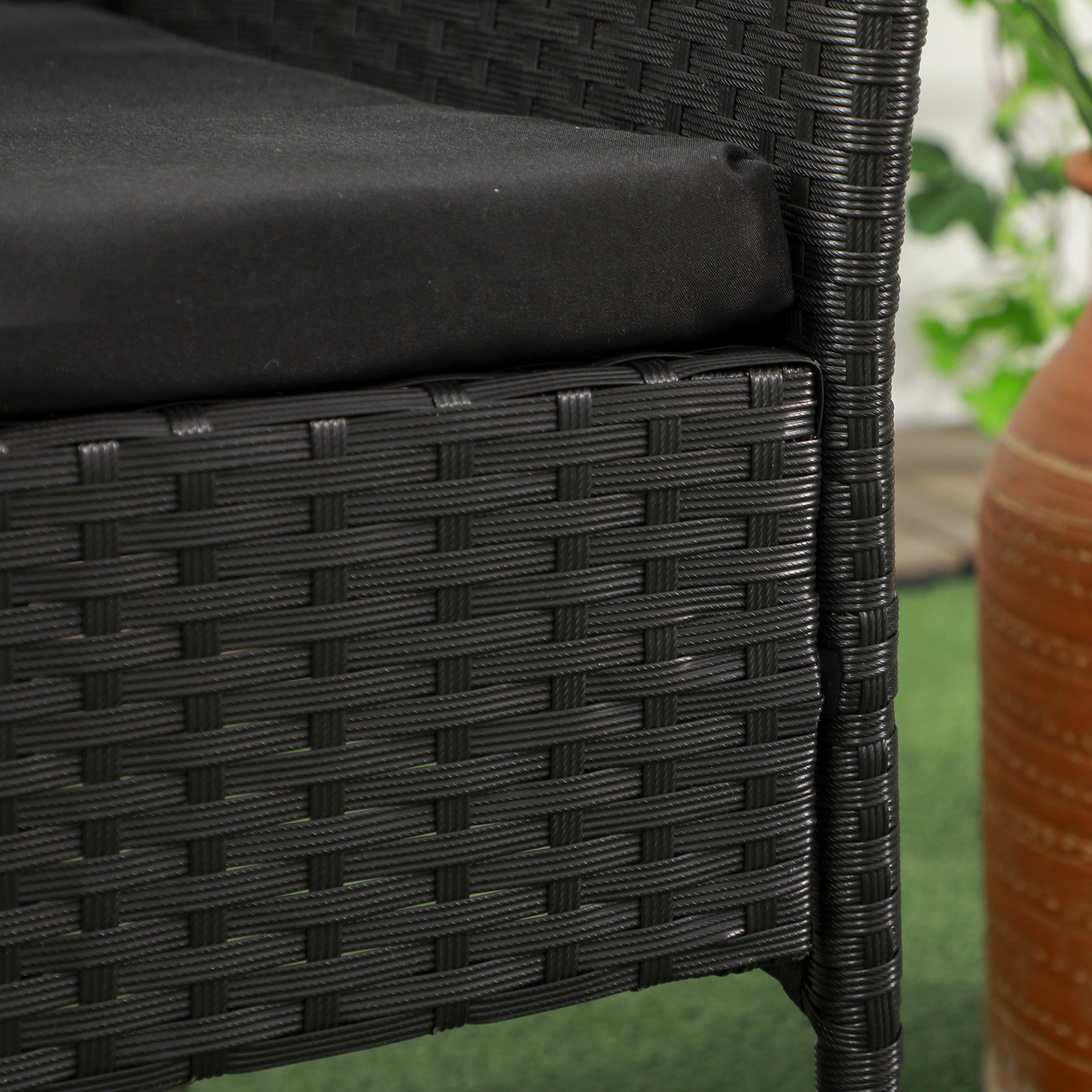 Outsunny 2-Seat Patio Furniture with Tea Table, Outdoor PE Rattan Wicker Loveseat with Padded Cushions and Tempered Glass Top for Garden, Porch, Poolside, Black