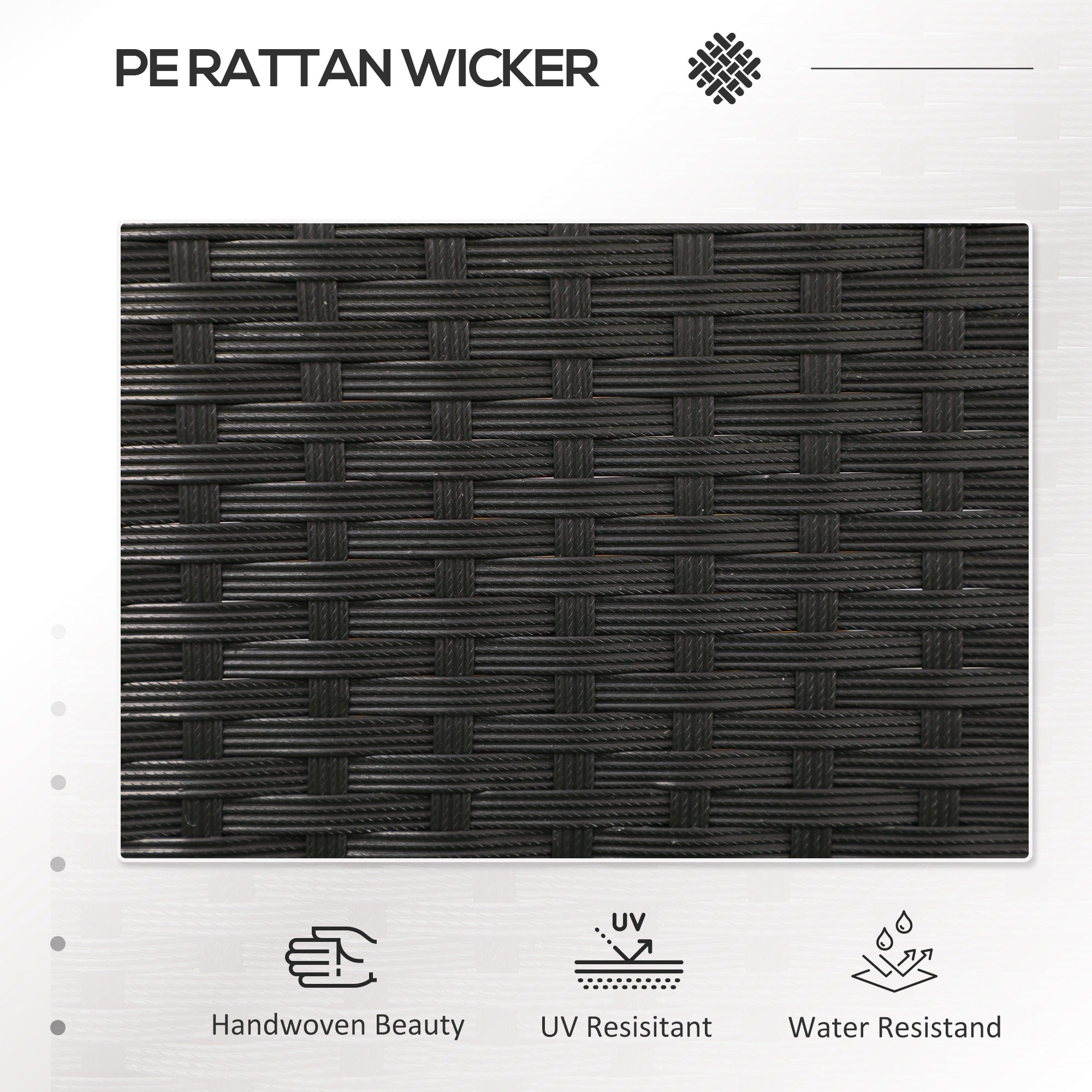 Outsunny 2-Seat Patio Furniture with Tea Table, Outdoor PE Rattan Wicker Loveseat with Padded Cushions and Tempered Glass Top for Garden, Porch, Poolside, Black