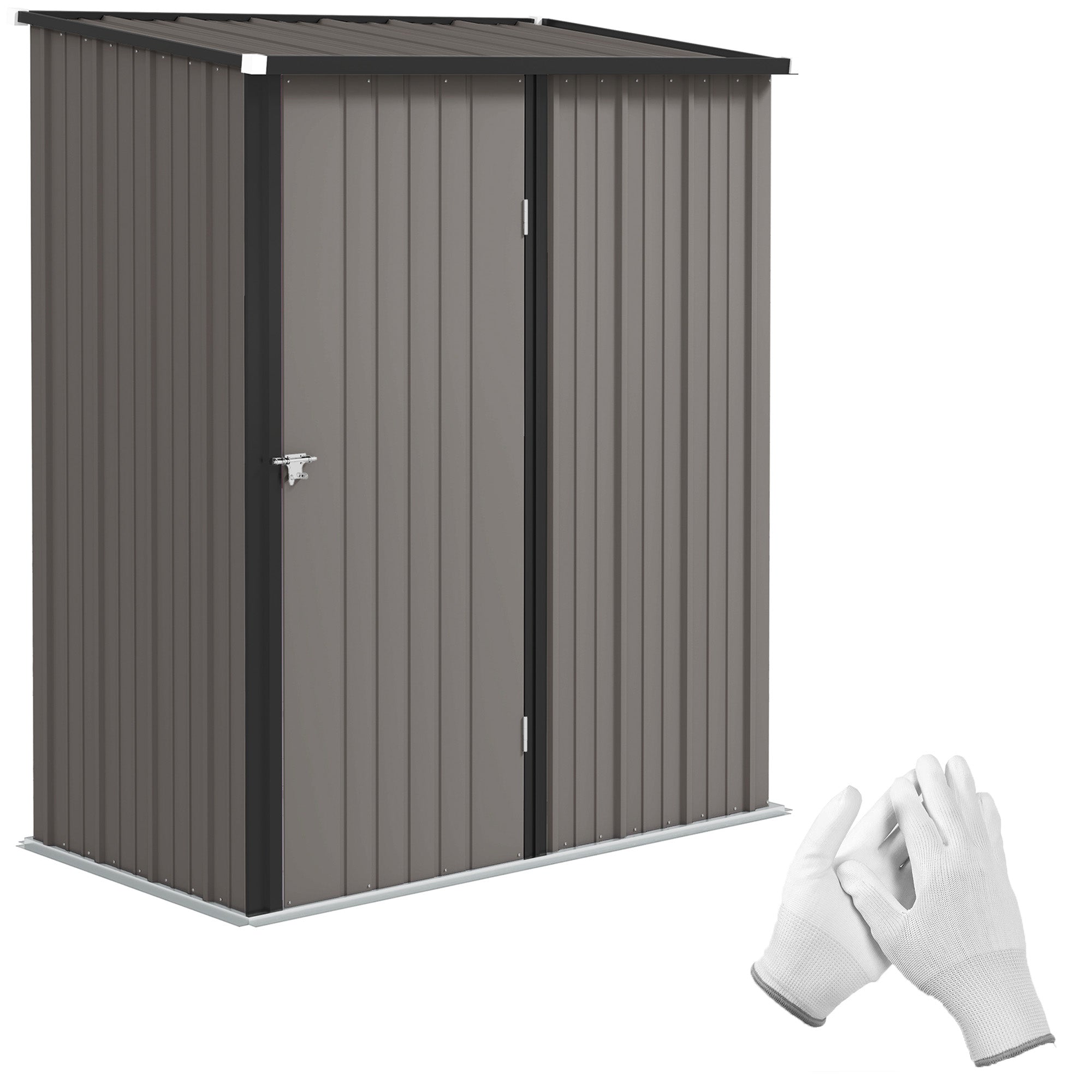 Outsunny 5' x 3' Outdoor Storage Shed, Steel Garden Shed with Single Lockable Door and Gloves, Tool Storage House for Backyard, Patio, Lawn, Light Grey