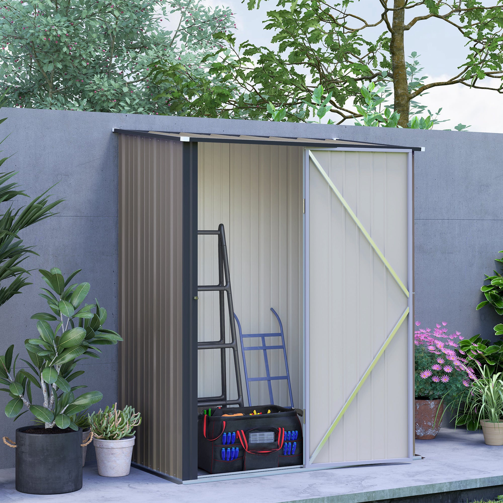 Outsunny 5' x 3' Outdoor Storage Shed, Steel Garden Shed with Single Lockable Door and Gloves, Tool Storage House for Backyard, Patio, Lawn, Light Grey