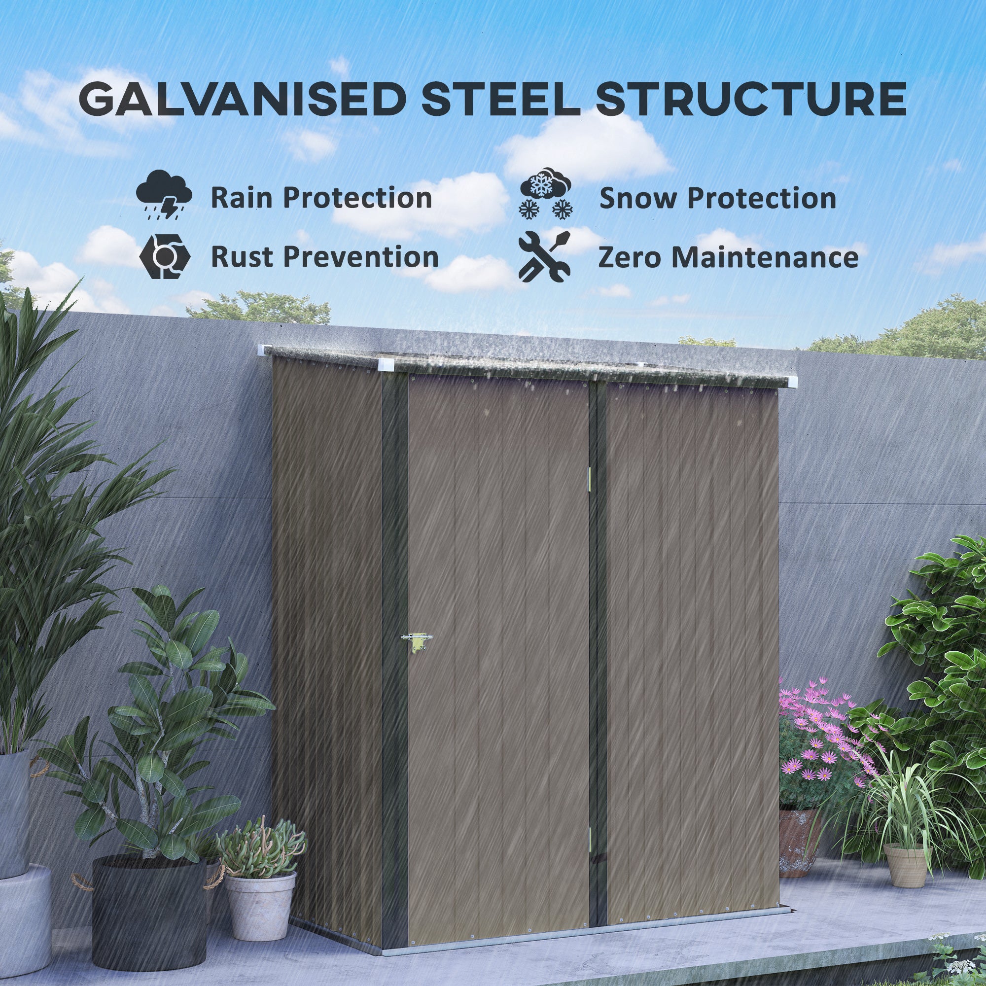 Outsunny 5' x 3' Outdoor Storage Shed, Steel Garden Shed with Single Lockable Door and Gloves, Tool Storage House for Backyard, Patio, Lawn, Light Grey