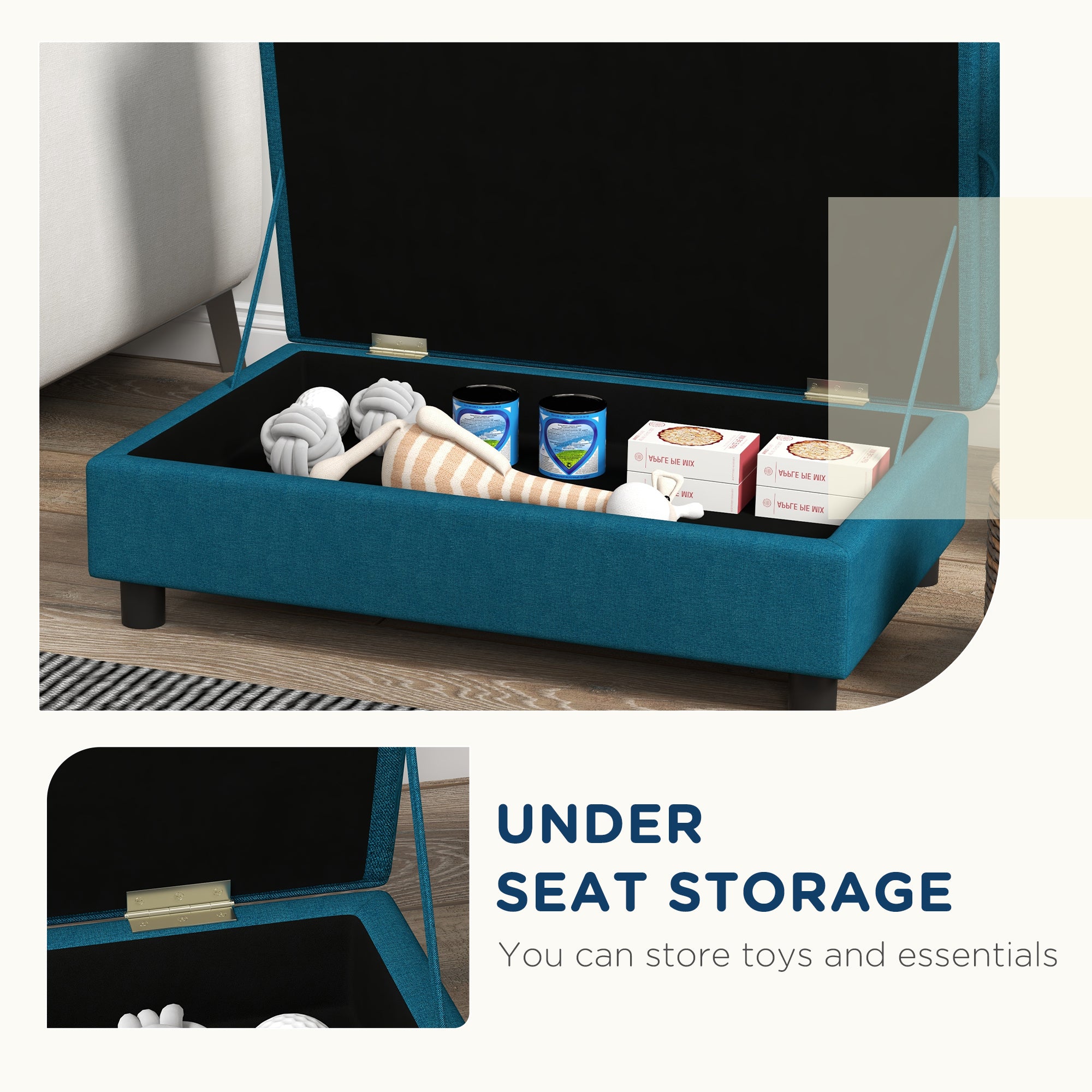 PawHut Pet Sofa, Dog Couch, Elevated Pet Bed for Small Dogs, with Hidden Storage, Soft Tufted Cushion, Dark Blue