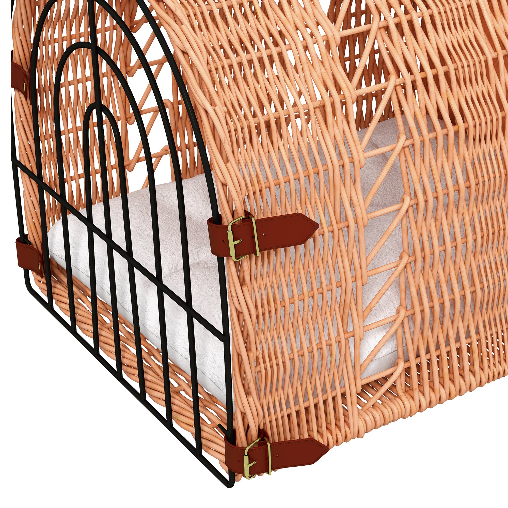 PawHut Wicker Cat Carrier Basket Kitten Bed Portable Pet Caves Houses w/ Soft Cushion 37 x 28 x 29 cm Orange