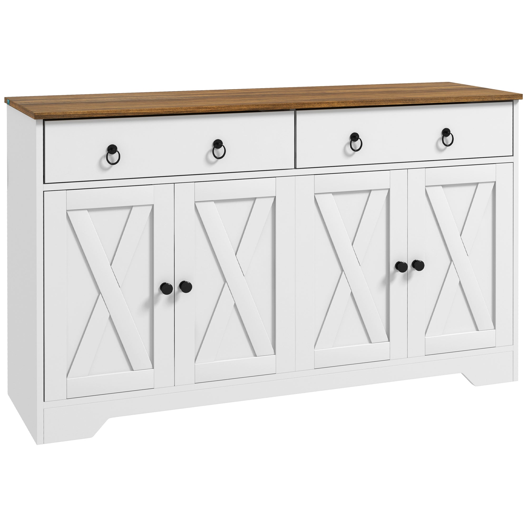 HOMCOM Sideboard Buffet Cabinet with Storage, 48" Kitchen Cabinet with 2 Drawers and 4 Barn Doors, Farmhouse Coffee Bar Cabinet, White