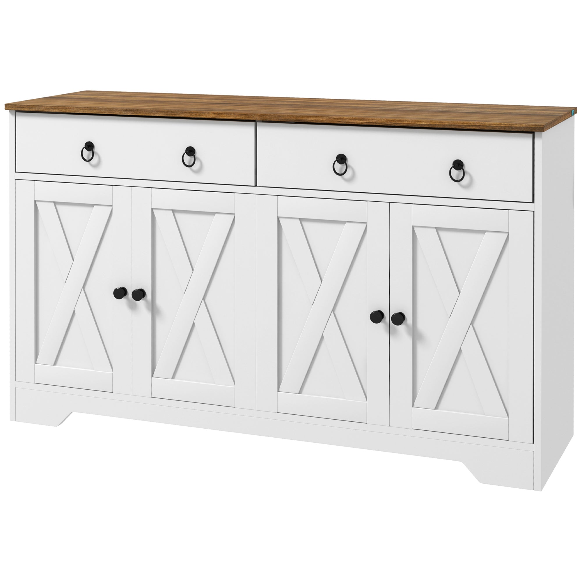 HOMCOM Sideboard Buffet Cabinet with Storage, 48" Kitchen Cabinet with 2 Drawers and 4 Barn Doors, Farmhouse Coffee Bar Cabinet, White