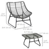 Outsunny Rattan Chair with Stool, Outdoor Balcony Chair with Cushion, Adjustable Foot Pads for Patio, Garden, Backyard, Grey