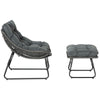 Outsunny Rattan Chair with Stool, Outdoor Balcony Chair with Cushion, Adjustable Foot Pads for Patio, Garden, Backyard, Grey