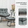 Outsunny Rattan Chair with Stool, Outdoor Balcony Chair with Cushion, Adjustable Foot Pads for Patio, Garden, Backyard, Grey