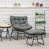 Outsunny Rattan Chair with Stool, Outdoor Balcony Chair with Cushion, Adjustable Foot Pads for Patio, Garden, Backyard, Grey