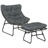 Outsunny Rattan Chair with Stool, Outdoor Balcony Chair with Cushion, Adjustable Foot Pads for Patio, Garden, Backyard, Grey