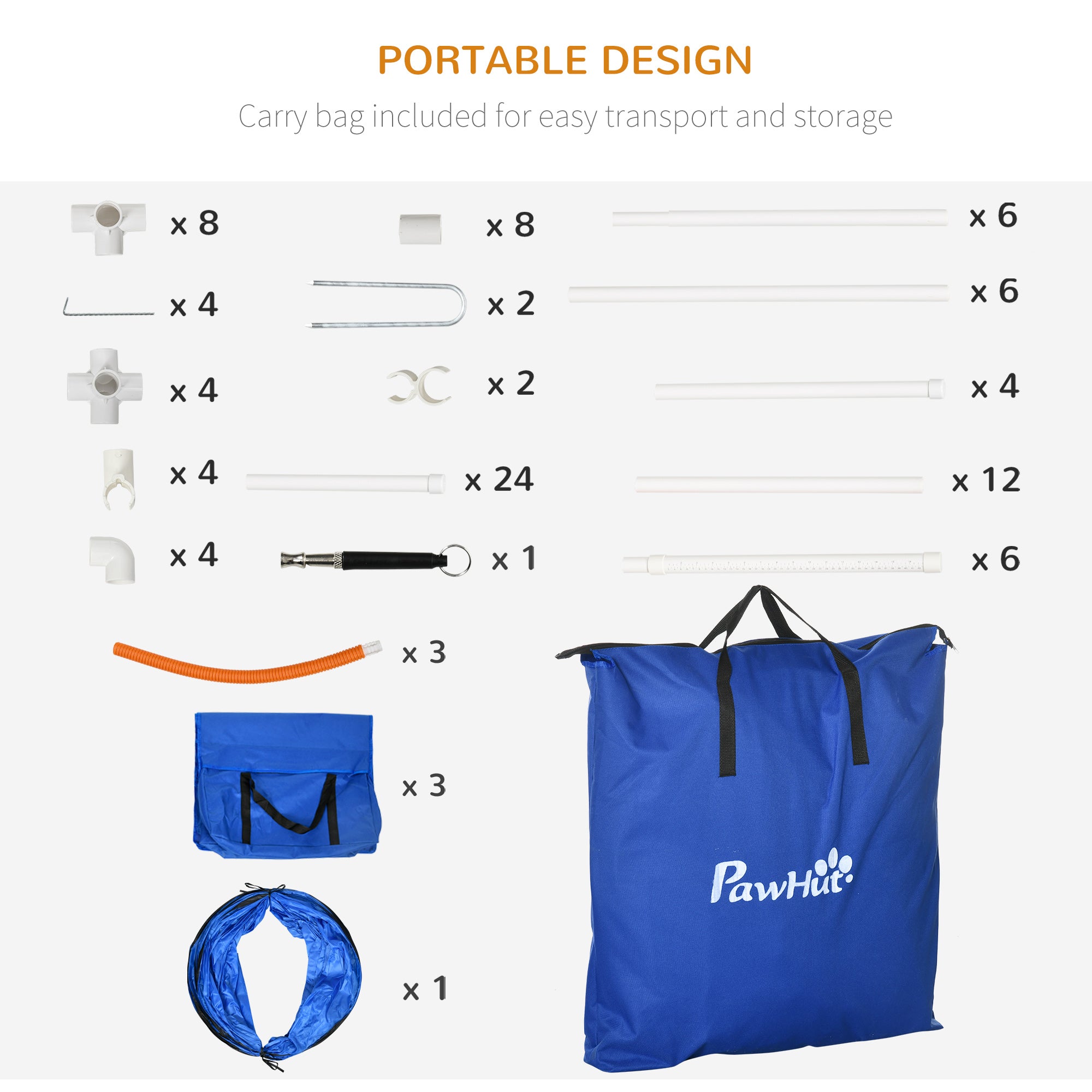 PawHut 7PCs Portable Dog Agility Training Equipment, Pet Agility Training Set with Adjustable Height Jump Ring, Jumper, Weave Poles, Square Pause Box, Carrying Bag, Whistle