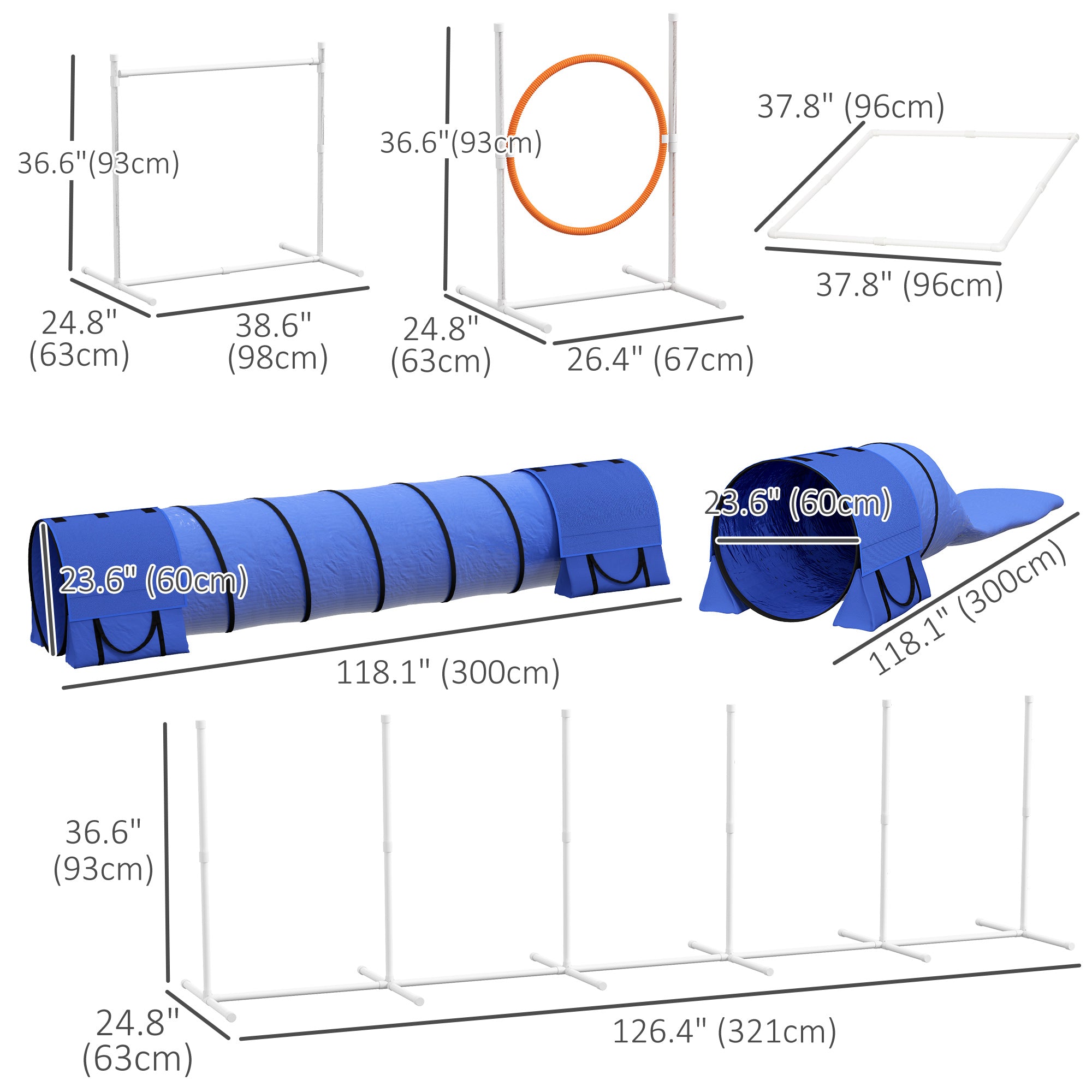 PawHut 7PCs Portable Dog Agility Training Equipment, Pet Agility Training Set with Adjustable Height Jump Ring, Jumper, Weave Poles, Square Pause Box, Carrying Bag, Whistle