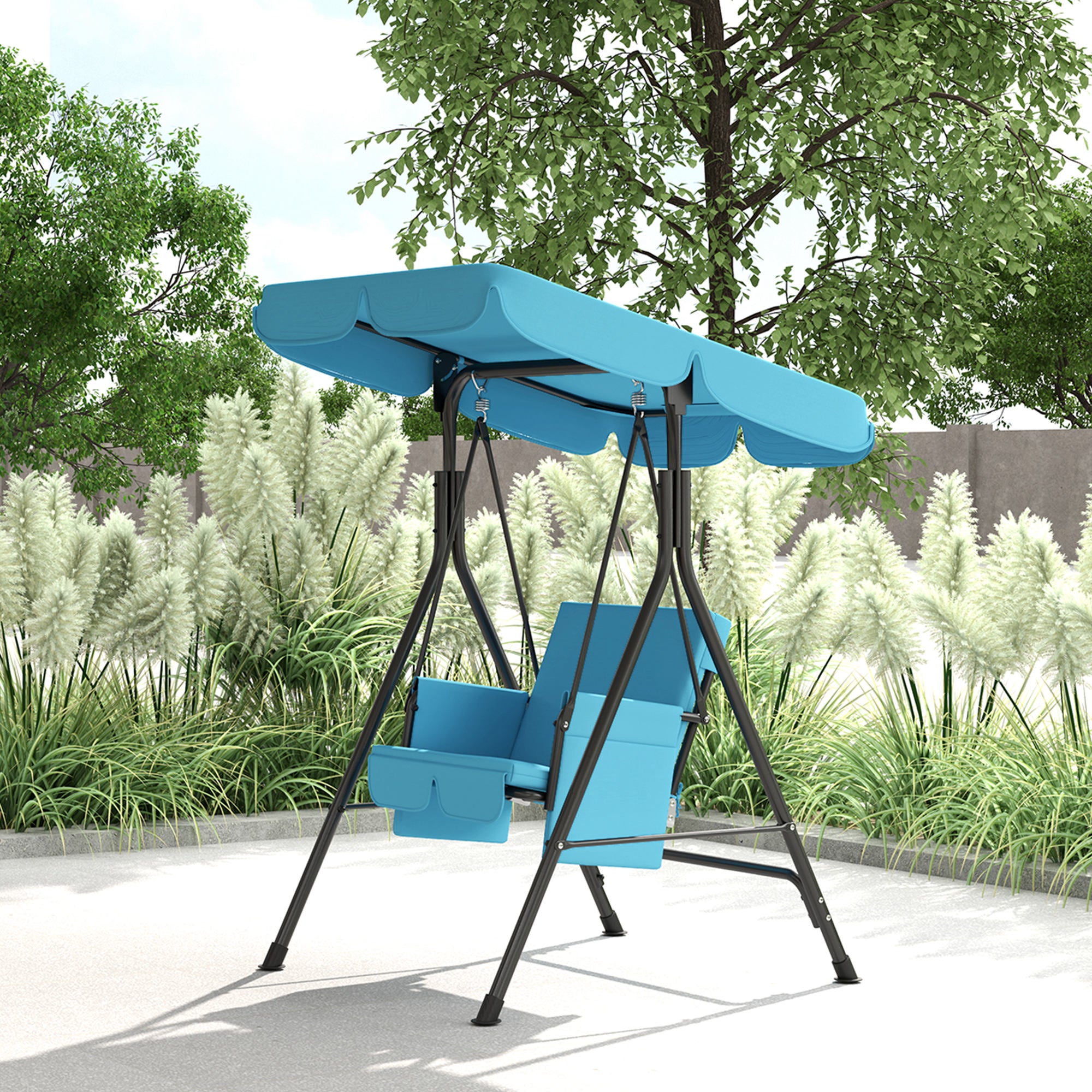 Outsunny 1-Seat Patio Swing Chair, Outdoor Porch Swing Glider with Adjustable Canopy, Cushions and Weather Resistant Steel Frame for Garden, Poolside, Turquoise