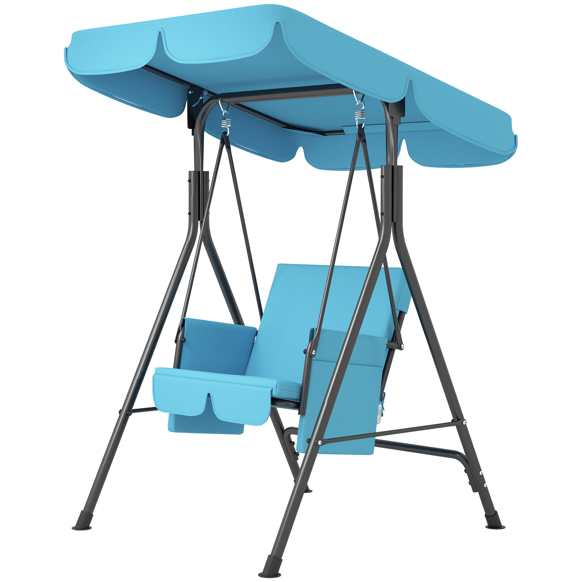 Outsunny 1-Seat Patio Swing Chair, Outdoor Porch Swing Glider with Adjustable Canopy, Cushions and Weather Resistant Steel Frame for Garden, Poolside, Turquoise