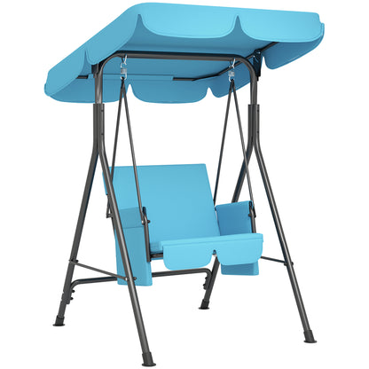 Outsunny 1-Seat Patio Swing Chair, Outdoor Porch Swing Glider with Adjustable Canopy, Cushions and Weather Resistant Steel Frame for Garden, Poolside, Turquoise