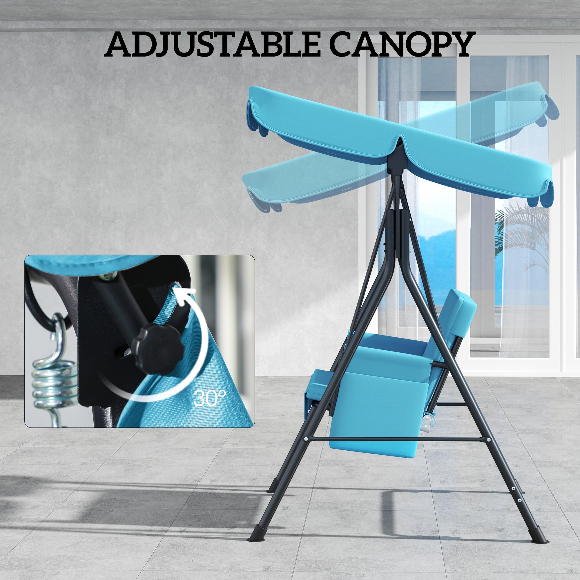 Outsunny 1-Seat Patio Swing Chair, Outdoor Porch Swing Glider with Adjustable Canopy, Cushions and Weather Resistant Steel Frame for Garden, Poolside, Turquoise
