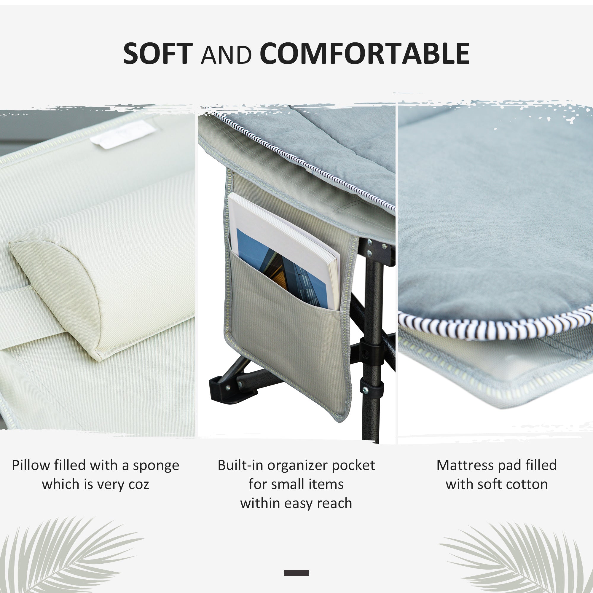 Outsunny Folding Camping Cot for Adults with Mattress & Pillow, Double Layer Oxford Heavy Duty Sleeping Cot with Carry Bag, Portable Travel Camp Cots for Indoor Outdoor, Light Grey