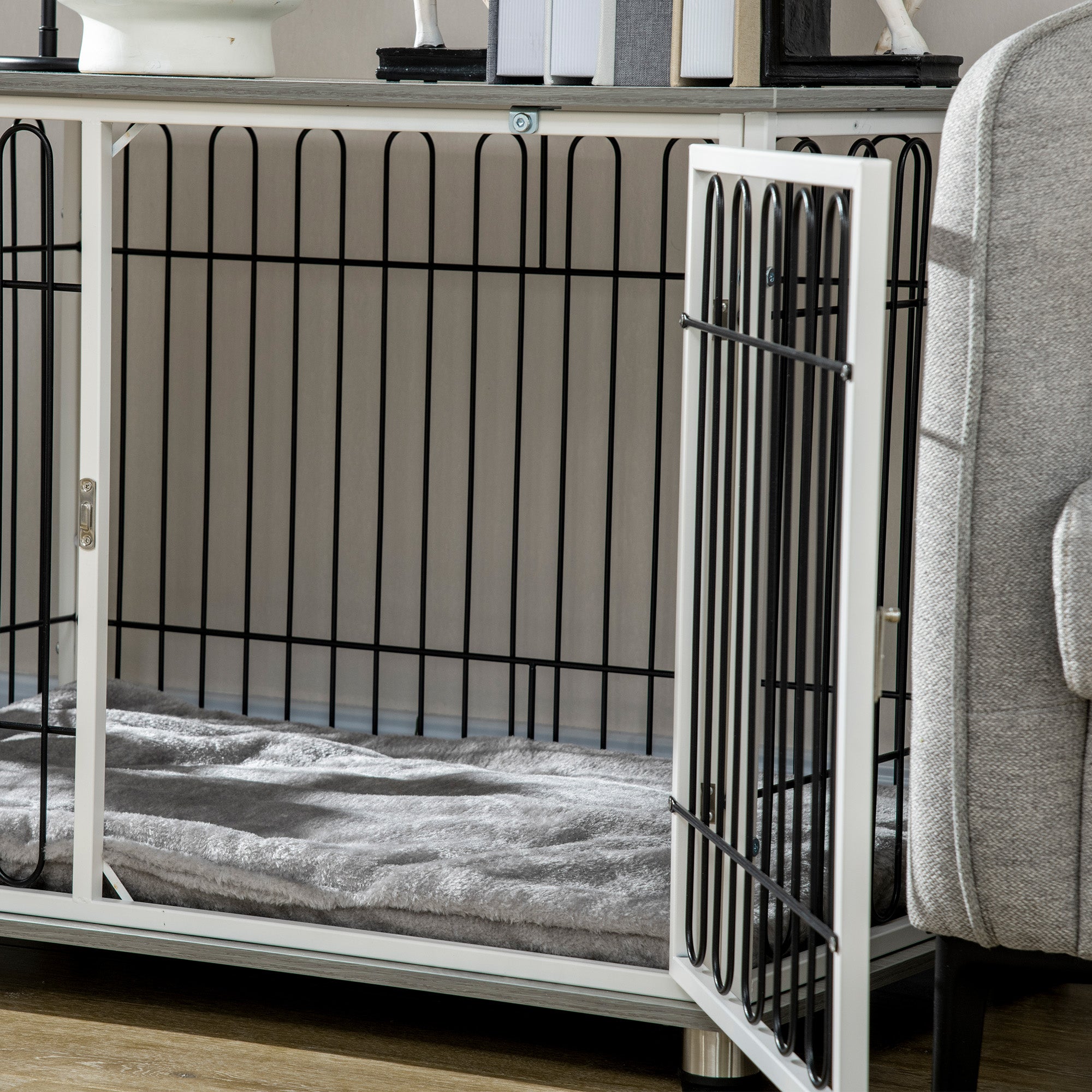 PawHut Dog Crate Furniture, Indoor Dog Kennel Side End Table w/ Soft Washable Cushion, Lockable Door, for Small and Medium Dogs