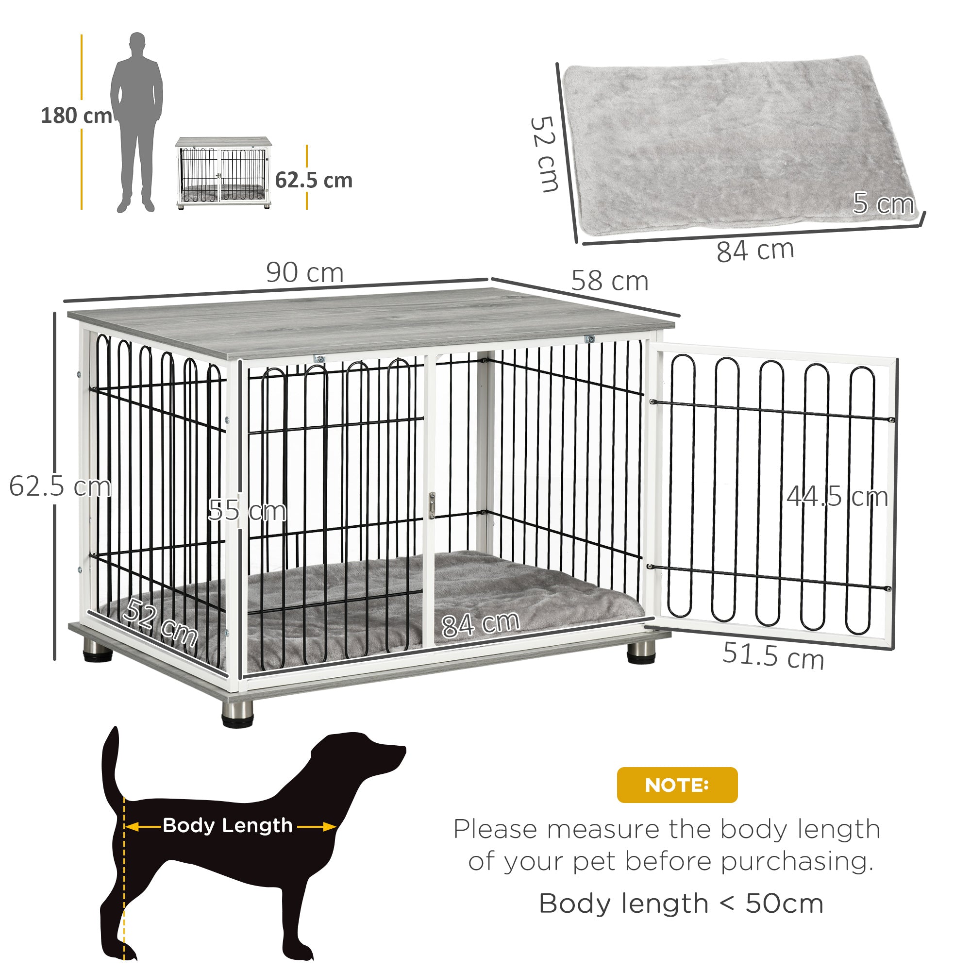 PawHut Dog Crate Furniture, Indoor Dog Kennel Side End Table w/ Soft Washable Cushion, Lockable Door, for Small and Medium Dogs