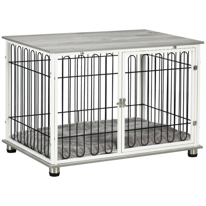 PawHut Dog Crate Furniture, Indoor Dog Kennel Side End Table w/ Soft Washable Cushion, Lockable Door, for Small and Medium Dogs