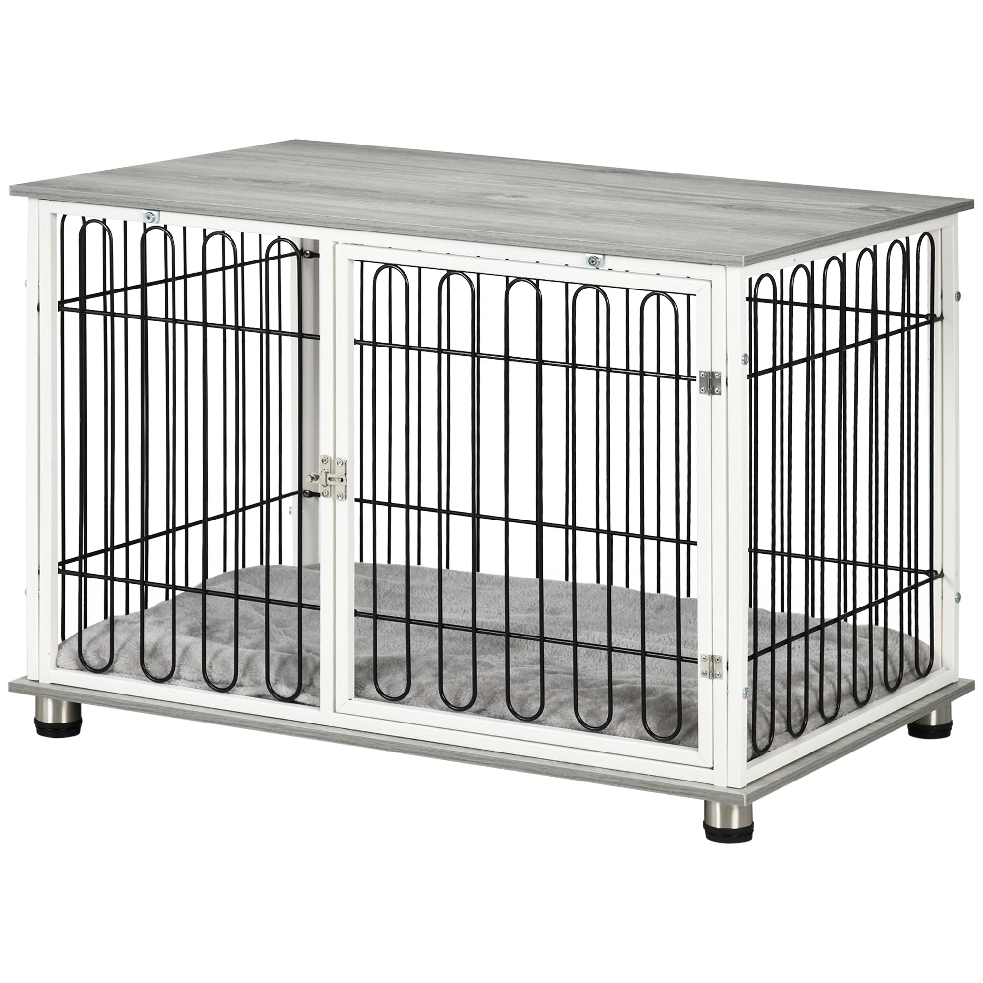 PawHut Dog Crate Furniture, Indoor Dog Kennel Side End Table w/ Soft Washable Cushion, Lockable Door, for Small and Medium Dogs
