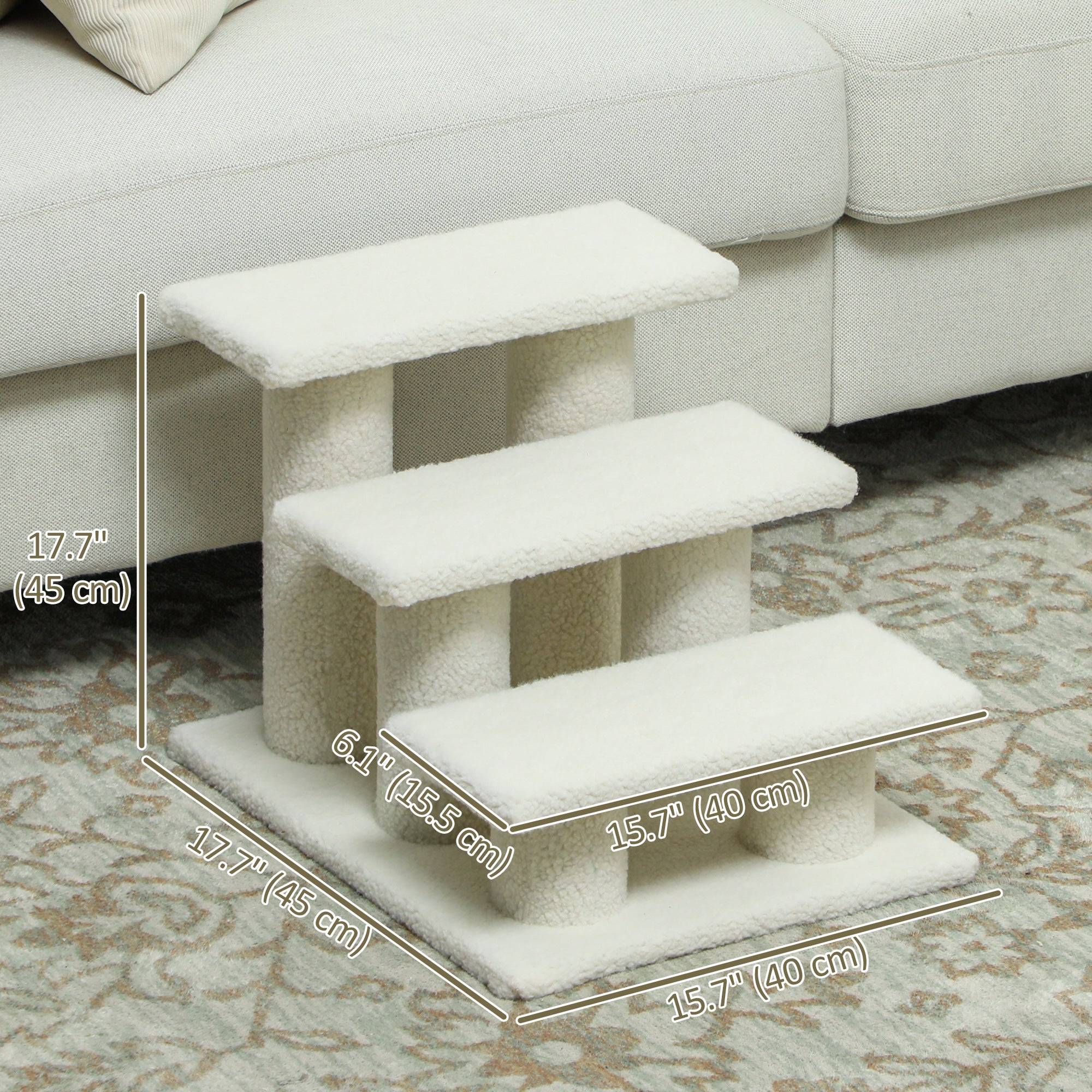 PawHut 3-Step Multi-Level Carpeted Cat Scratching Post Pet Stairs, Beige