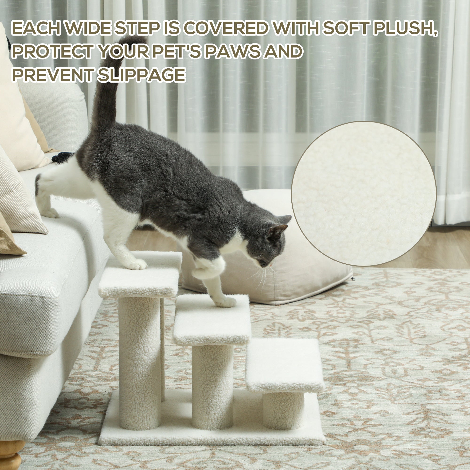 PawHut 3-Step Multi-Level Carpeted Cat Scratching Post Pet Stairs, Beige