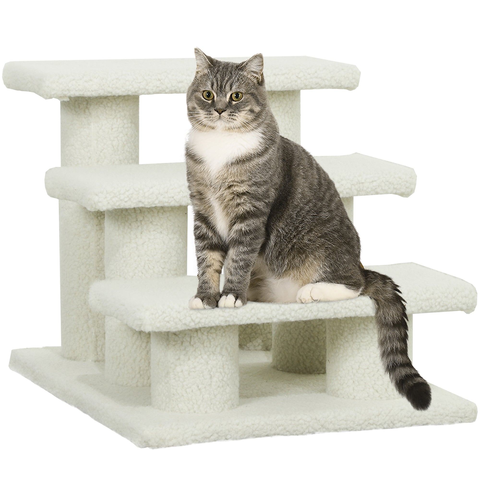 PawHut 3-Step Multi-Level Carpeted Cat Scratching Post Pet Stairs, Beige