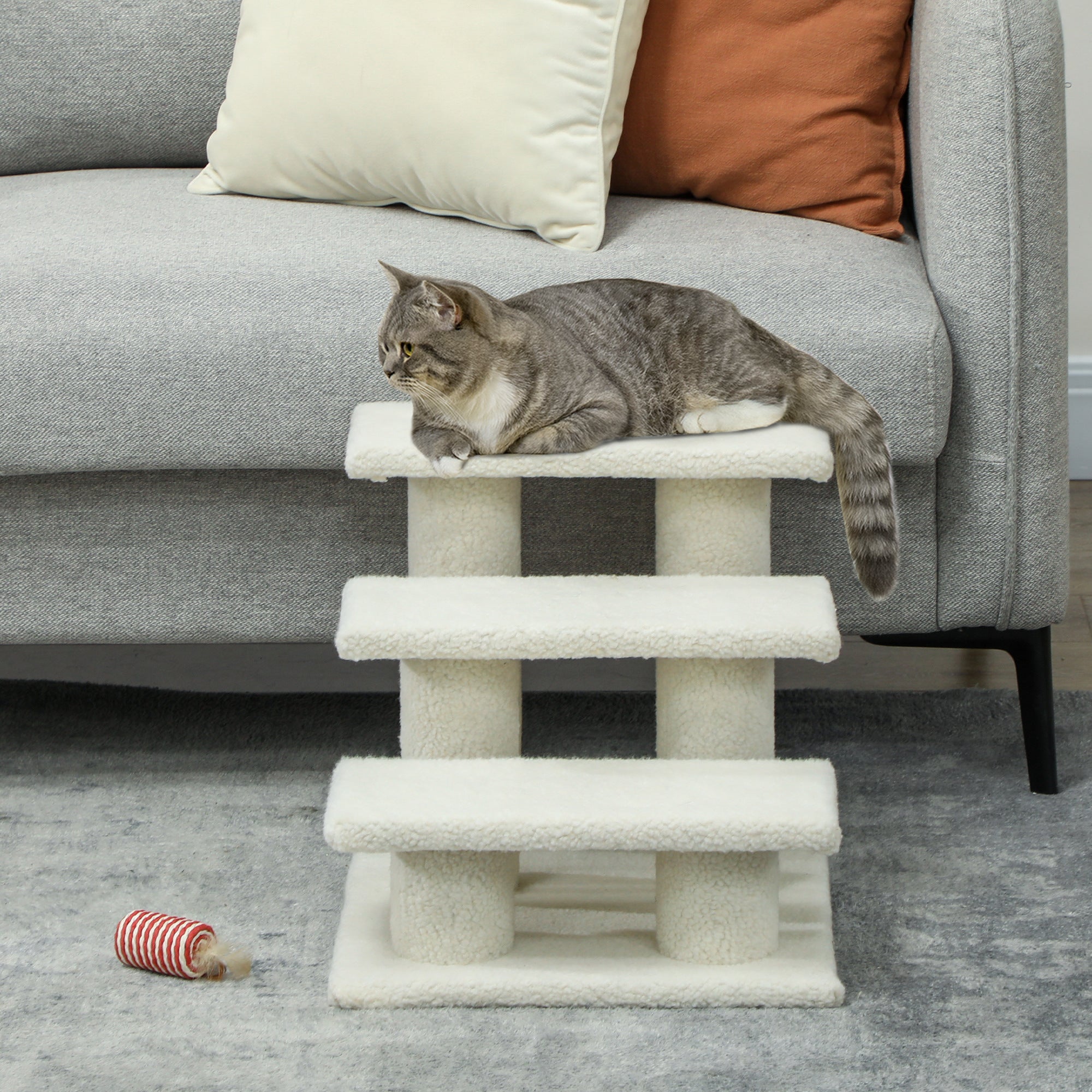 PawHut 3-Step Multi-Level Carpeted Cat Scratching Post Pet Stairs, Beige