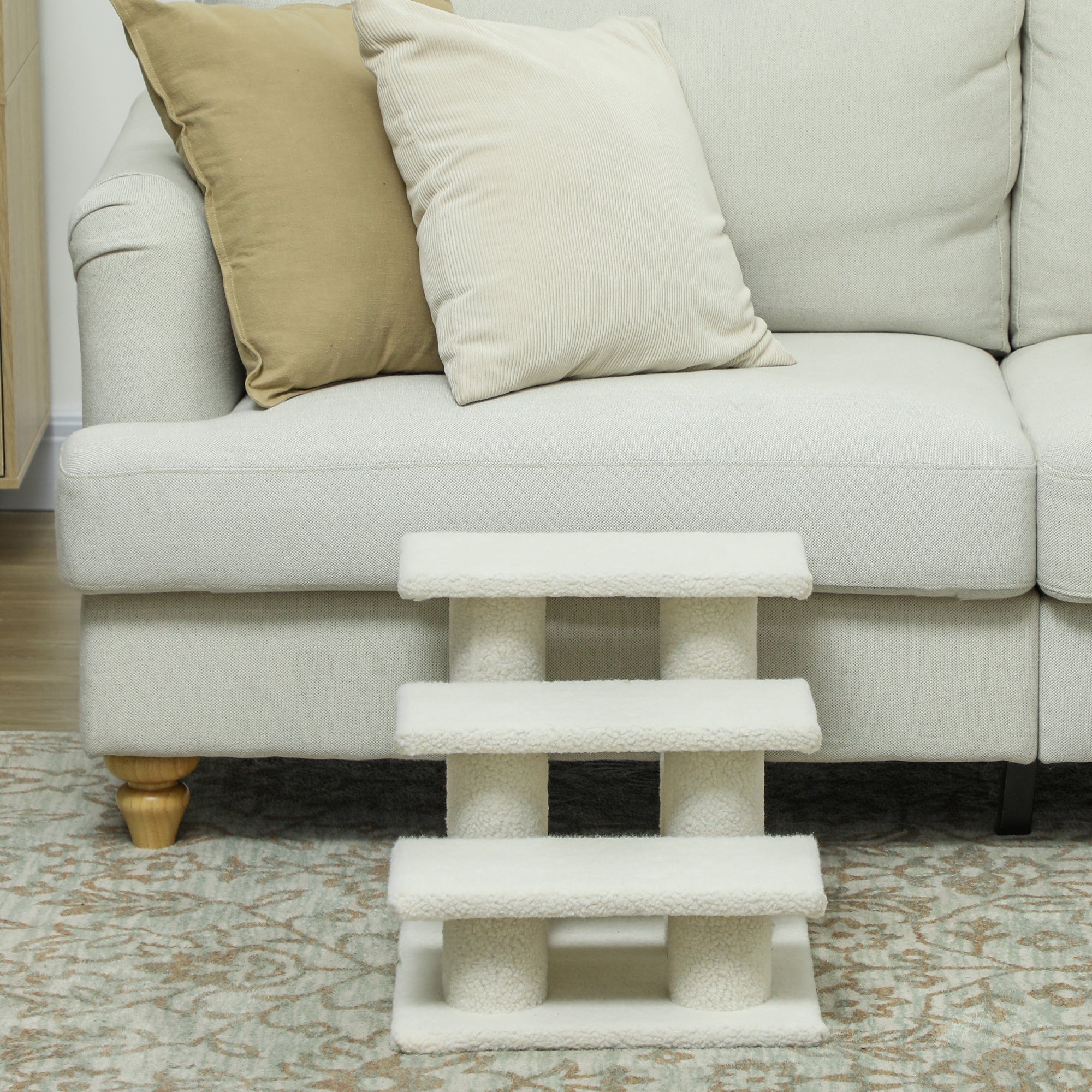 PawHut 3-Step Multi-Level Carpeted Cat Scratching Post Pet Stairs, Beige