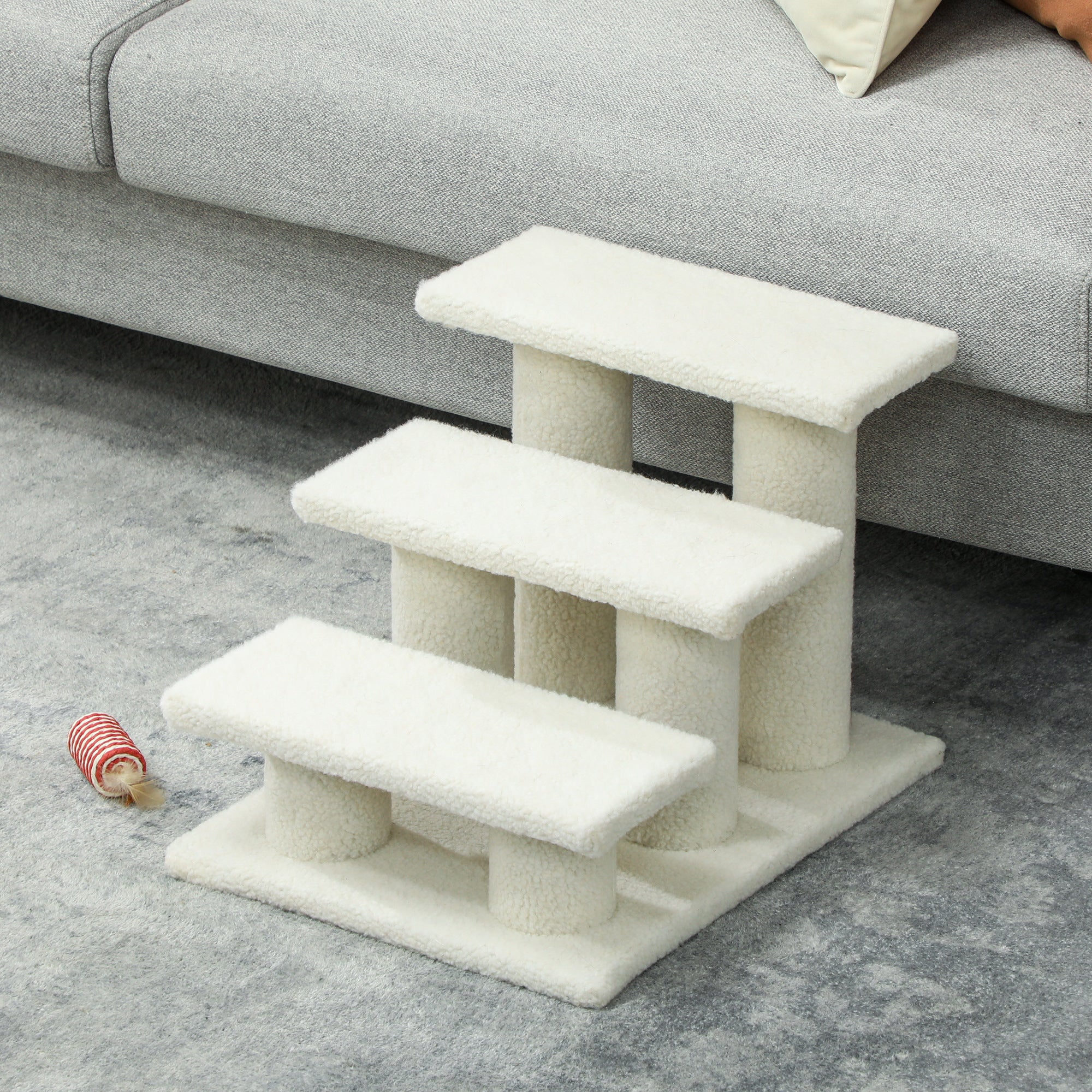 PawHut 3-Step Multi-Level Carpeted Cat Scratching Post Pet Stairs, Beige