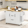 HOMCOM Kitchen Island with Drop Leaf, Rolling Kitchen Cart on Wheels with 3 Drawers, 2 Cabinets, Natural Wood Top, Spice Rack and Towel Rack, White