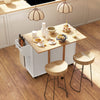 HOMCOM Kitchen Island with Drop Leaf, Rolling Kitchen Cart on Wheels with 3 Drawers, 2 Cabinets, Natural Wood Top, Spice Rack and Towel Rack, White