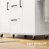 HOMCOM Kitchen Island with Drop Leaf, Rolling Kitchen Cart on Wheels with 3 Drawers, 2 Cabinets, Natural Wood Top, Spice Rack and Towel Rack, White