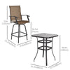 Outsunny 3 Piece Outdoor Patio Bar Set, 2 Swivel Stool and 1 Bar Table, All-Weather, Metal Frame for Balcony, Backyard, Deck, Brown