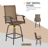 Outsunny 3 Piece Outdoor Patio Bar Set, 2 Swivel Stool and 1 Bar Table, All-Weather, Metal Frame for Balcony, Backyard, Deck, Brown